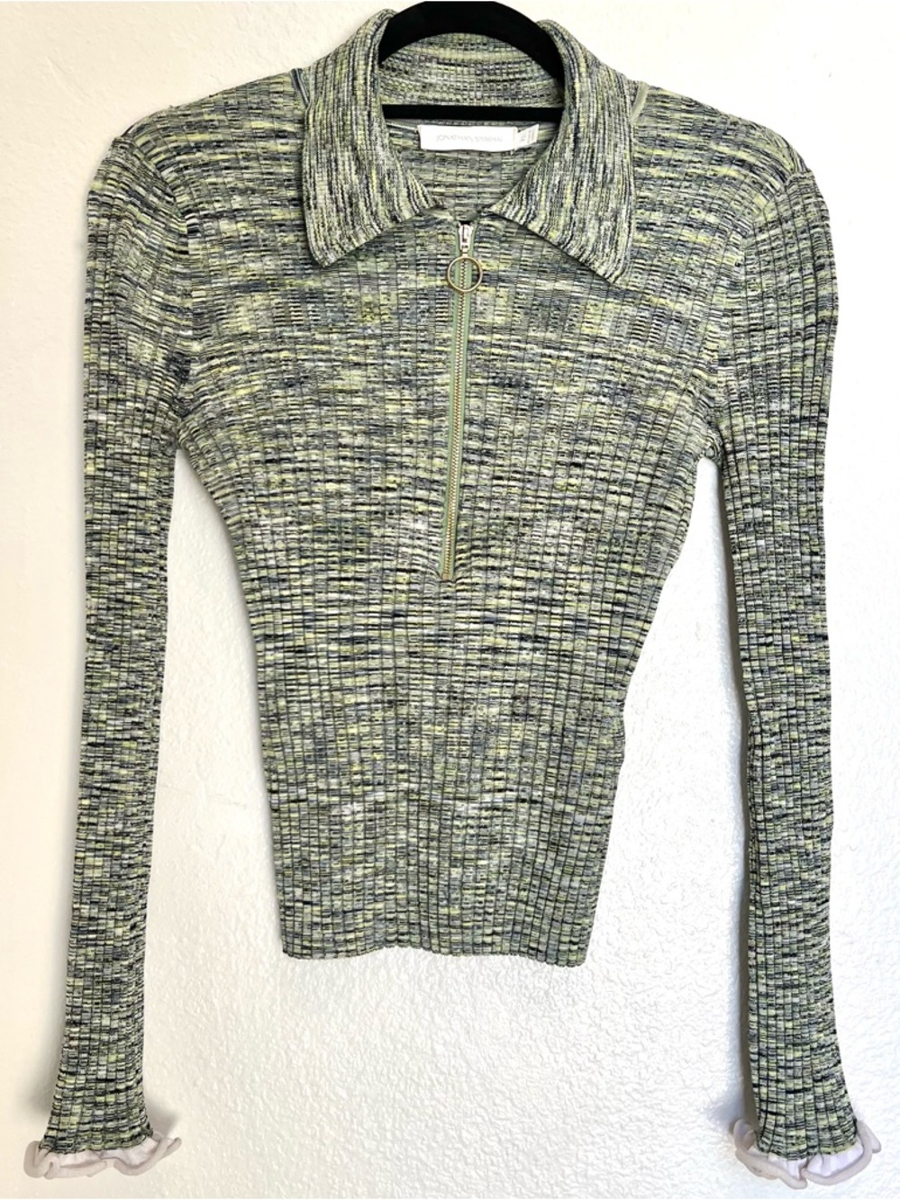 Jonathan Simkhai Long Sleeve Knit Allyson Green Space Dye Ribbed Pullover Top XS